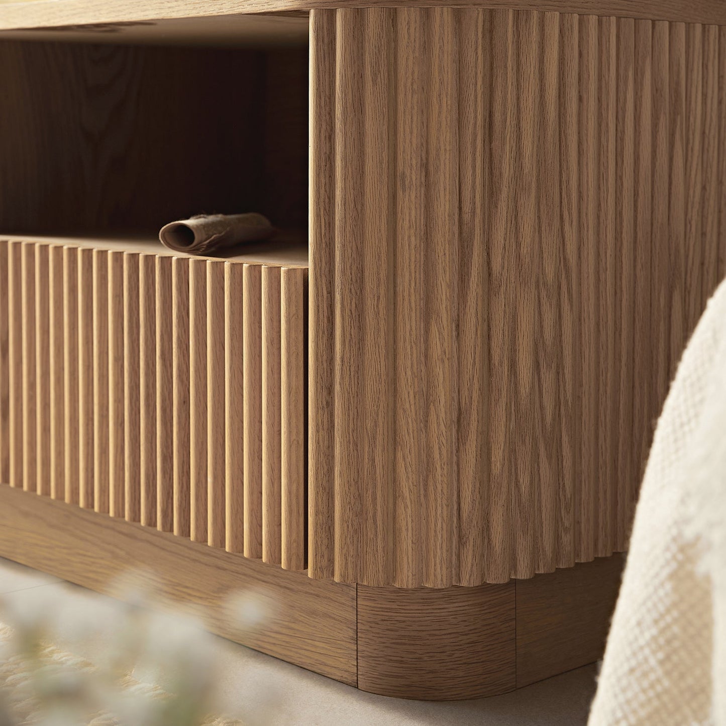 Maru 47" Wide Media Unit with Drawers, Oak