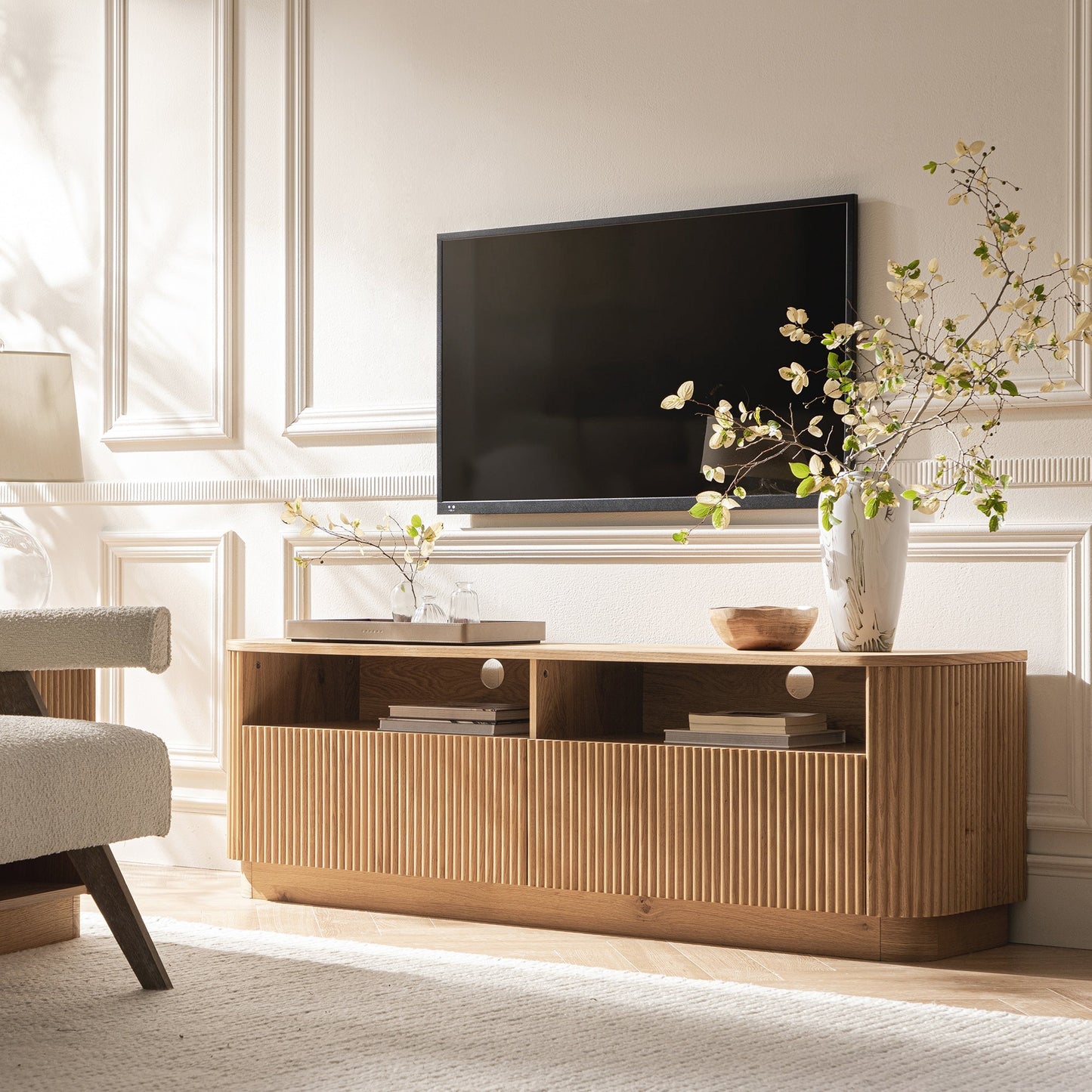 Maru 64" Wide Media Unit with Drawers, Oak