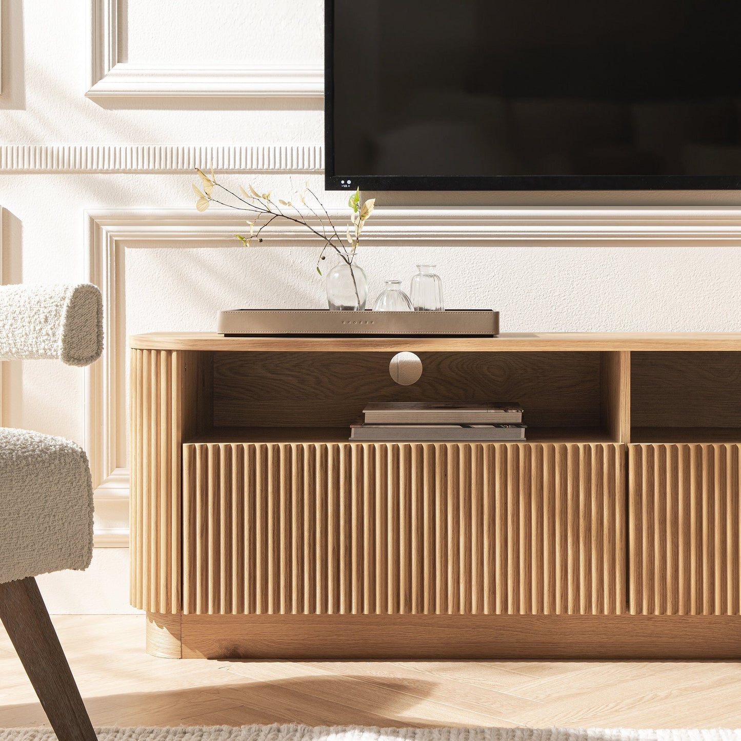 Maru 64" Wide Media Unit with Drawers, Oak