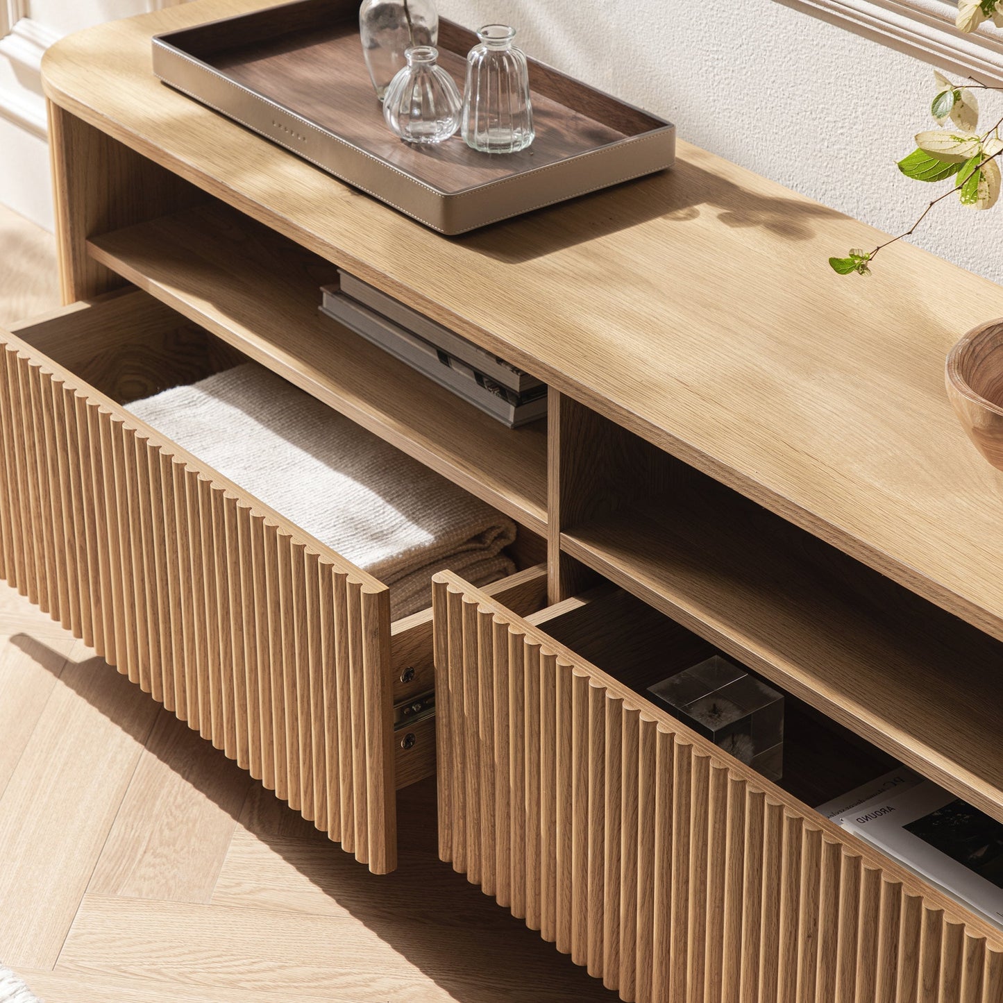 Maru 64" Wide Media Unit with Drawers, Oak