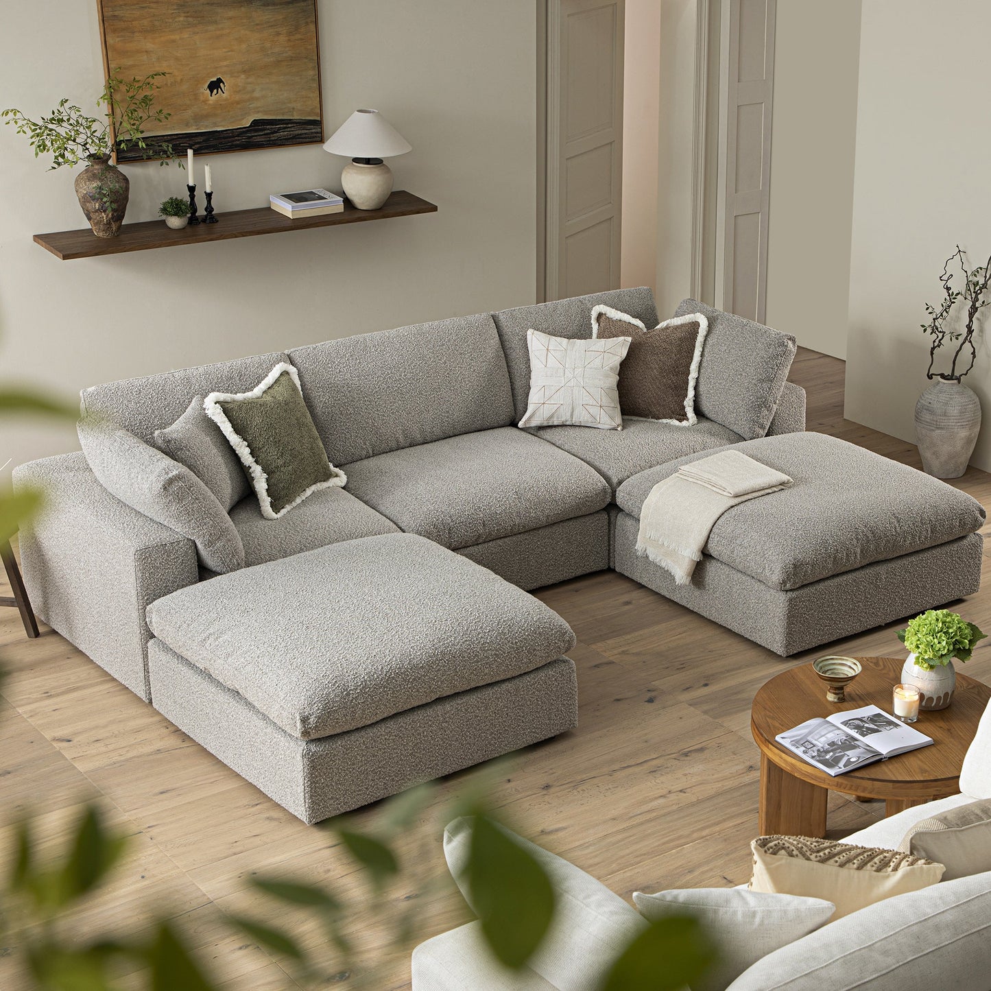 Lutyens Taupe Boucle Sectional Sofa, 5-Piece U-Shape Set