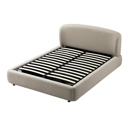 Constance Winged Headboard Ottoman Storage Bed, Light Taupe Boucle
