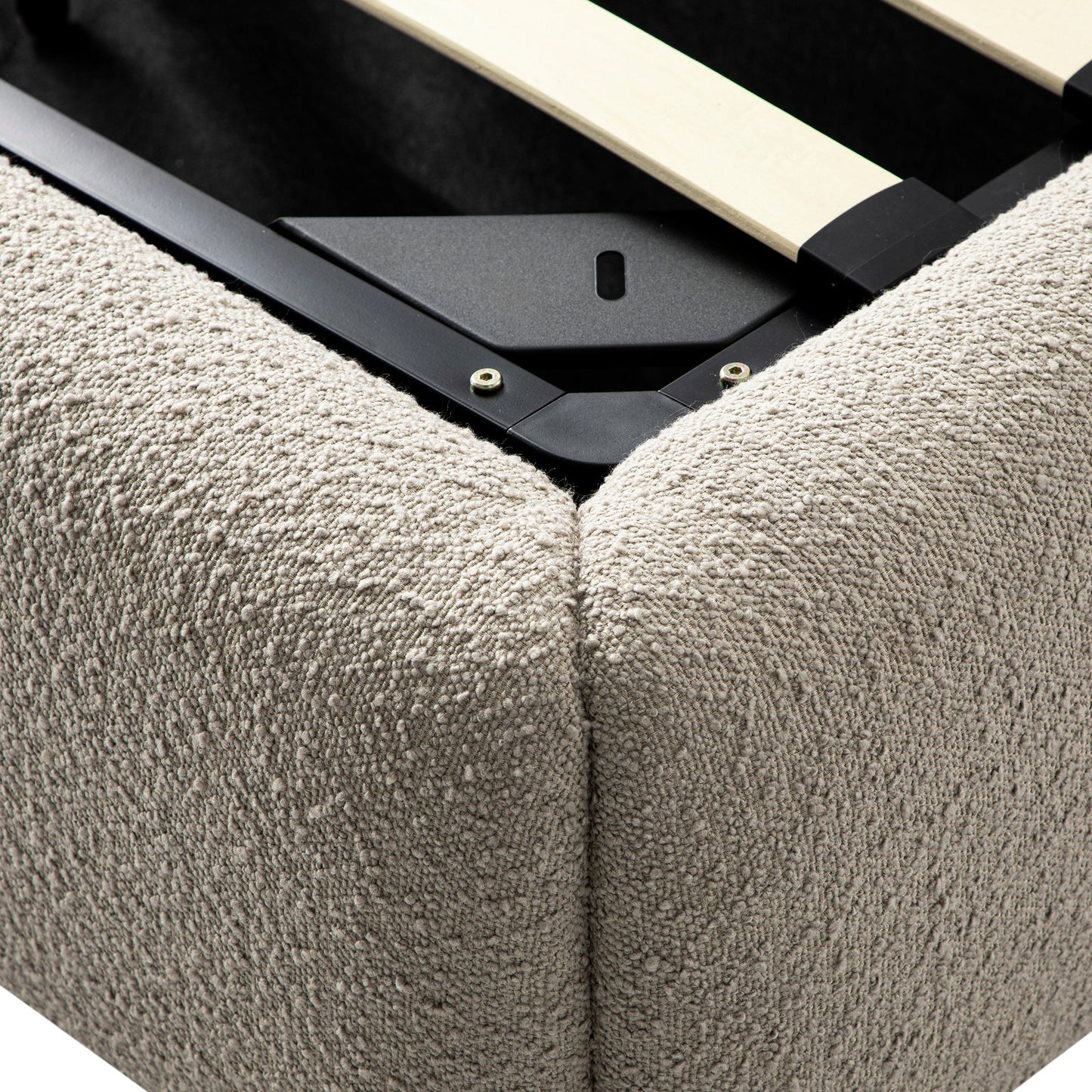 Constance Winged Headboard Ottoman Storage Bed, Light Taupe Boucle